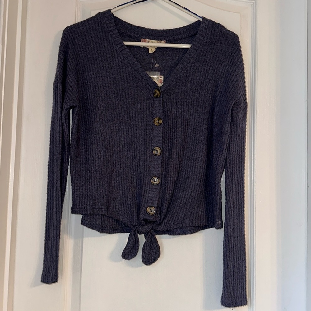 🆕 Pink Rose Tie-front Long-sleeve Top Small NWT